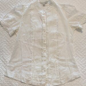 Banana Republic White Pintuck Ruffle Front Button-Up Blouse